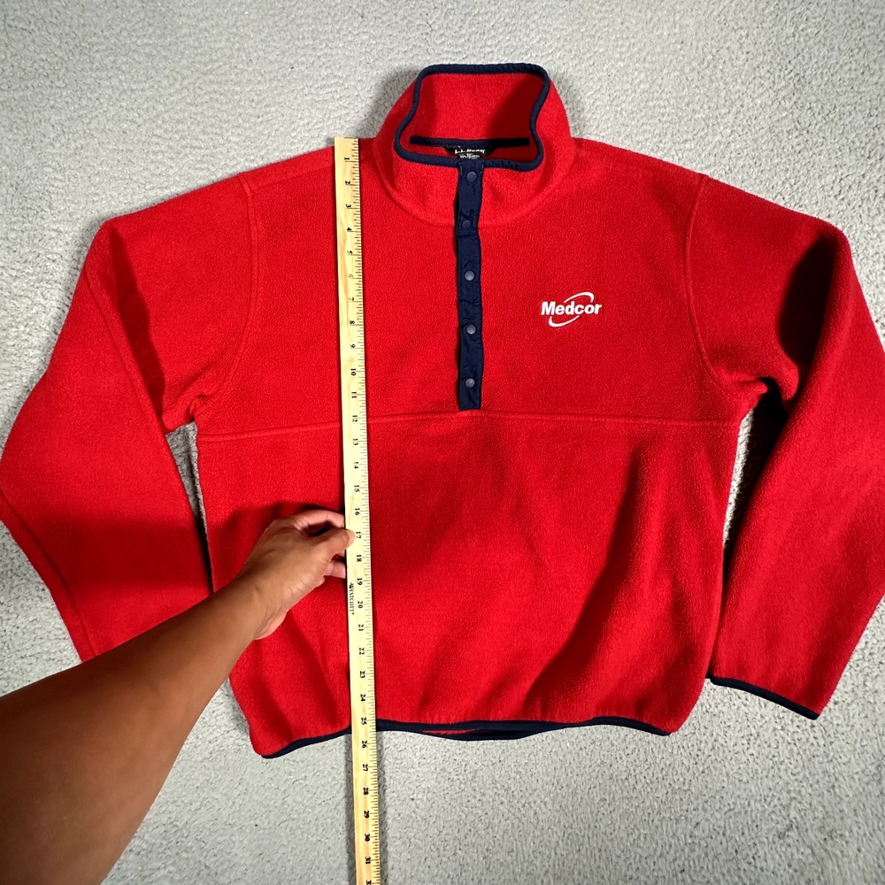 LL Bean Sweater Mens Large Red Fleece Snap Tee Casual Preppy Logo Warm Polyester - Picture 6 of 12